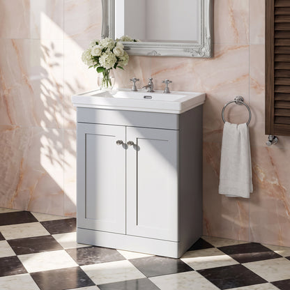 Fairford Laurel 600mm Floor Standing Satin Grey Vanity Unit - 3 Tap Hole