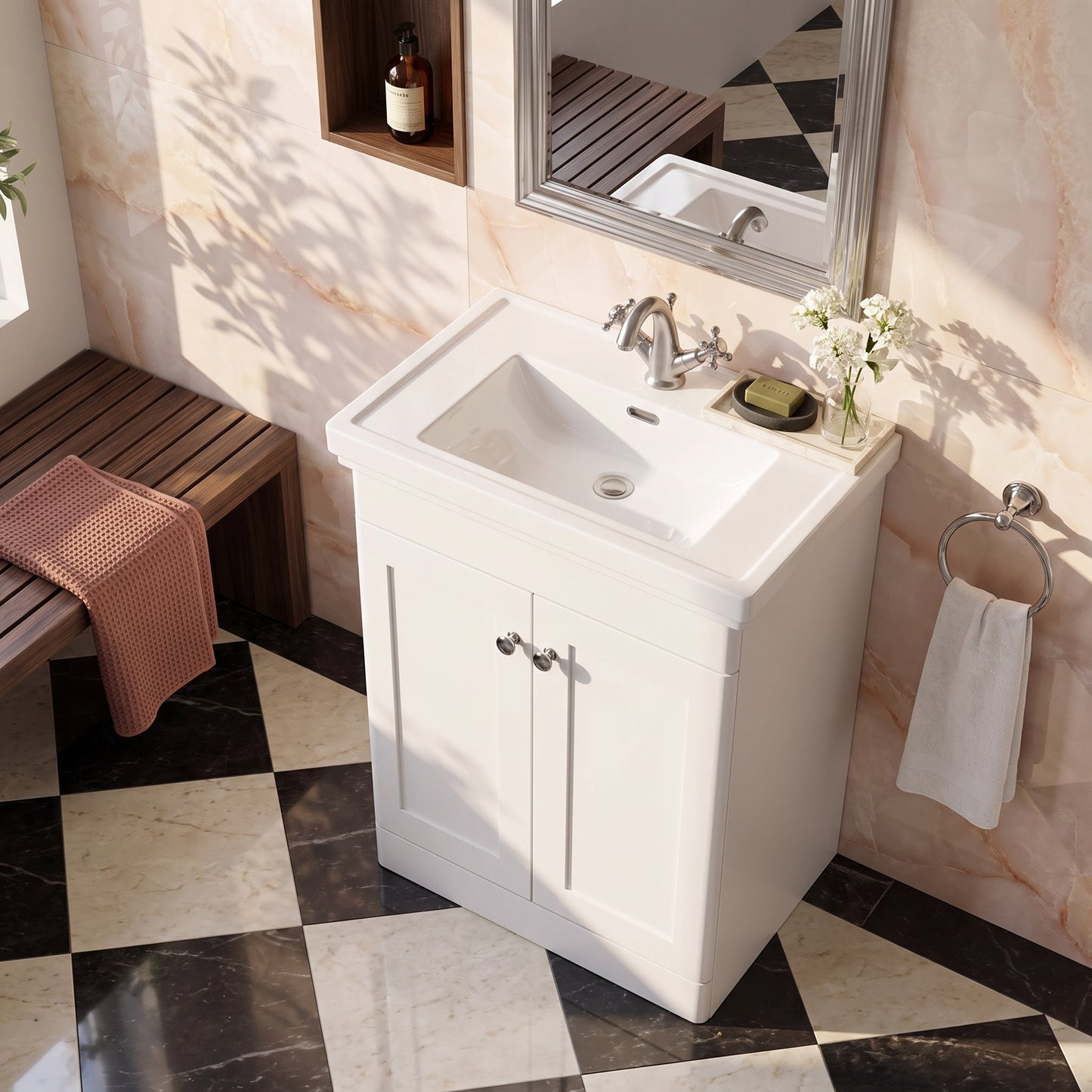 Fairford Laurel 600mm Floor Standing Satin White Vanity Unit - 1 Tap Hole