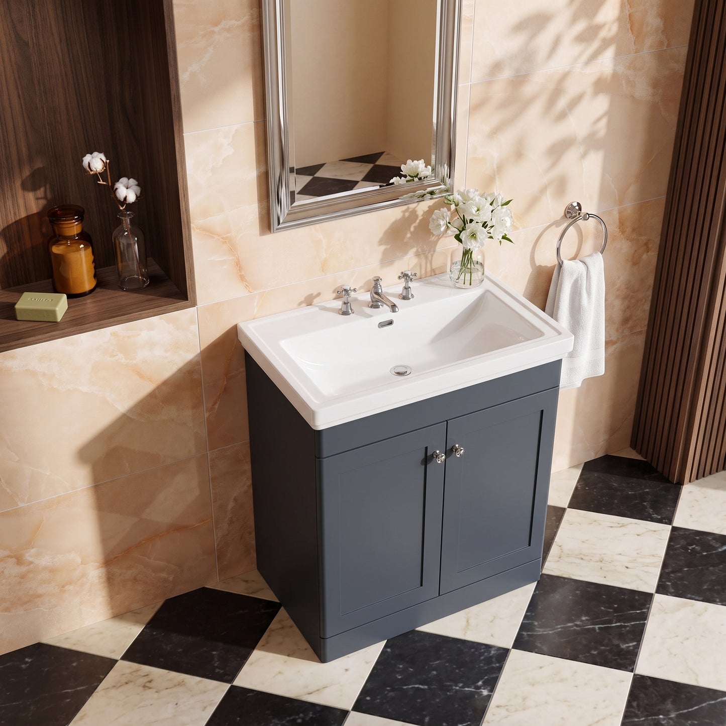 Fairford Laurel 800mm Floor Standing Satin Anthracite Vanity Unit - 3 Tap Hole