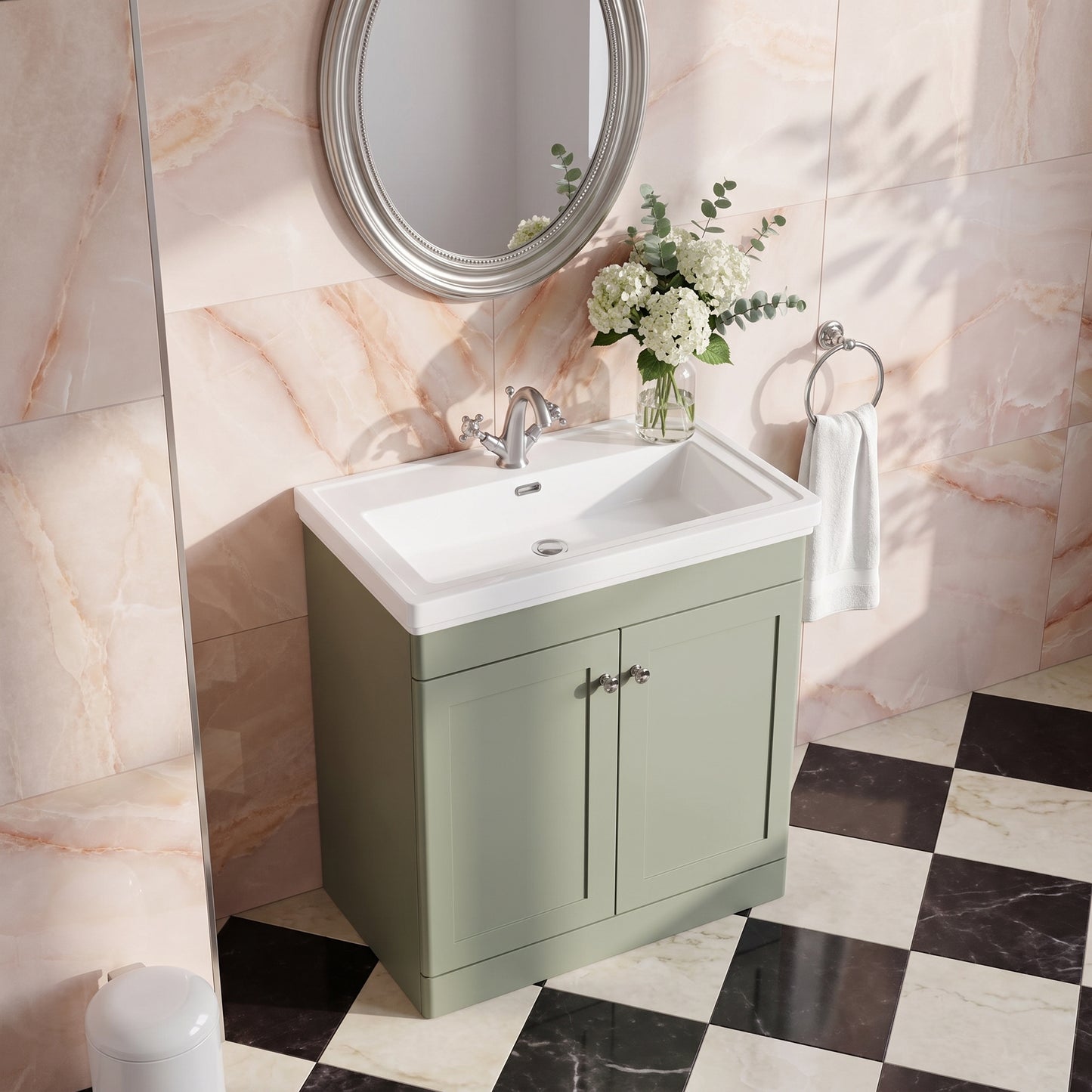 Fairford Laurel 800mm Floor Standing Satin Green Vanity Unit - 1 Tap Hole