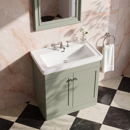 Fairford Laurel 800mm Floor Standing Satin Green Vanity Unit - 3 Tap Hole