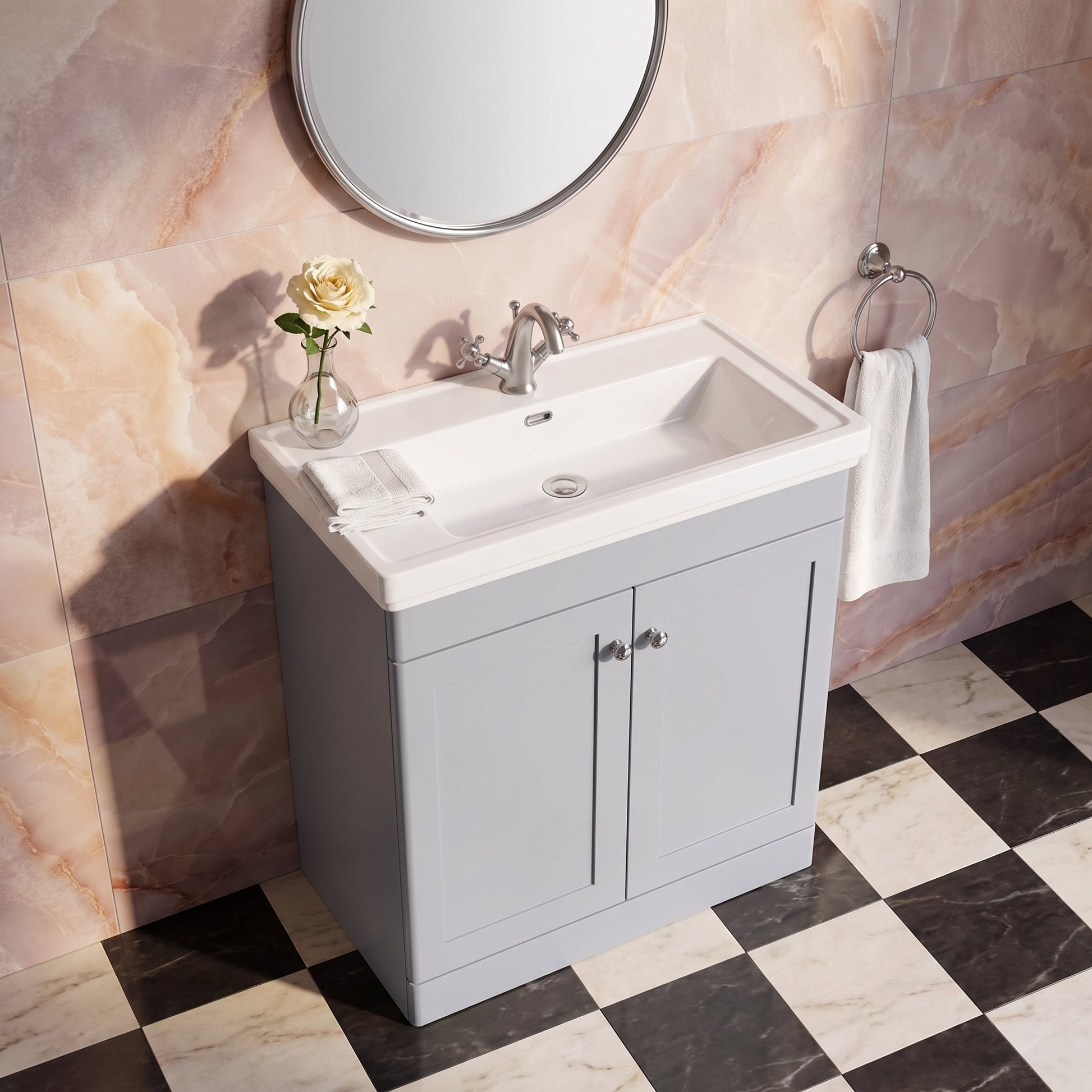 Fairford Laurel 800mm Floor Standing Satin Grey Vanity Unit - 1 Tap Hole