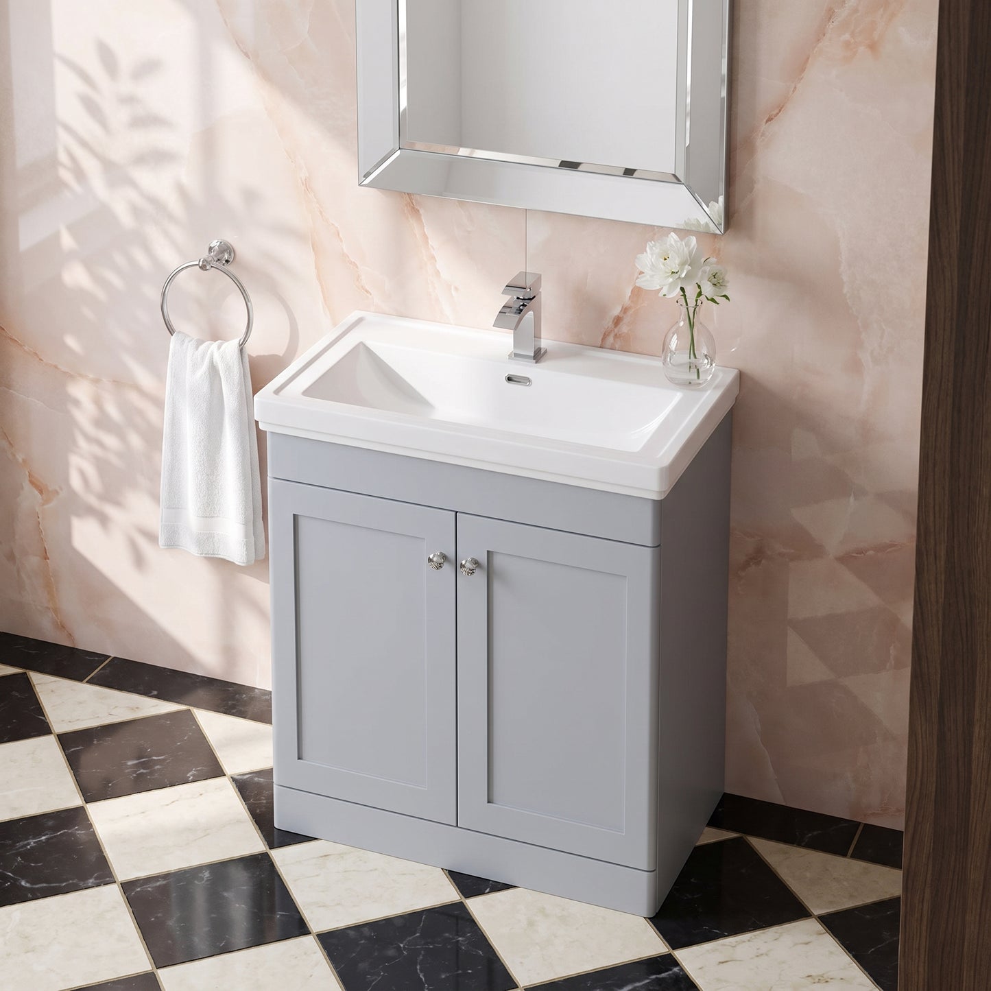 Fairford Laurel 800mm Floor Standing Satin Grey Vanity Unit - 3 Tap Hole