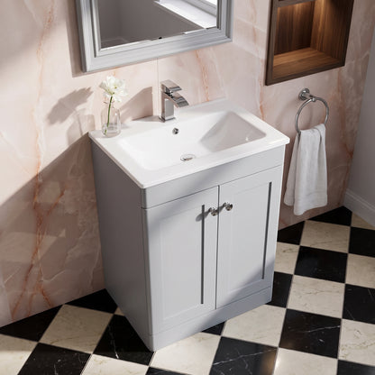 Fairford Laurel Satin Grey 600mm 2 Door Floorstanding Vanity Unit with Stone Basin