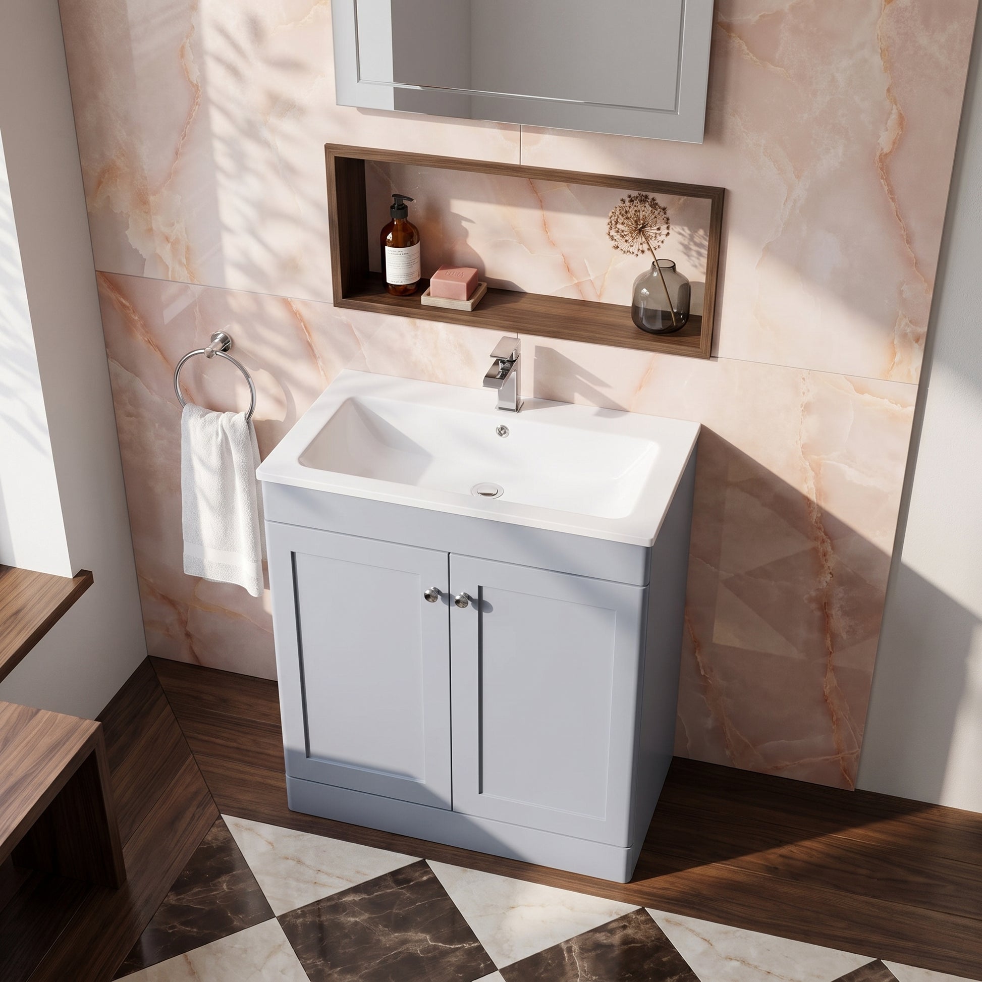 Fairford Laurel Satin Grey 800mm 2 Door Floorstanding Vanity Unit with Stone Basin
