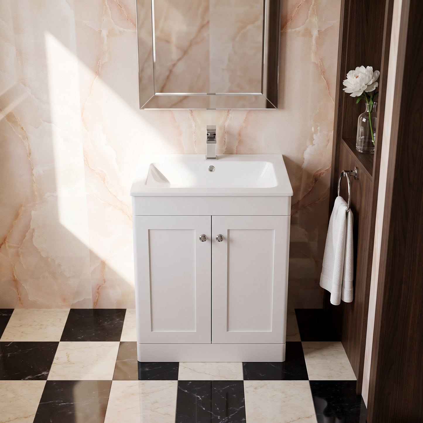 Fairford Laurel Satin White 600mm 2 Door Floorstanding Vanity Unit with Stone Basin