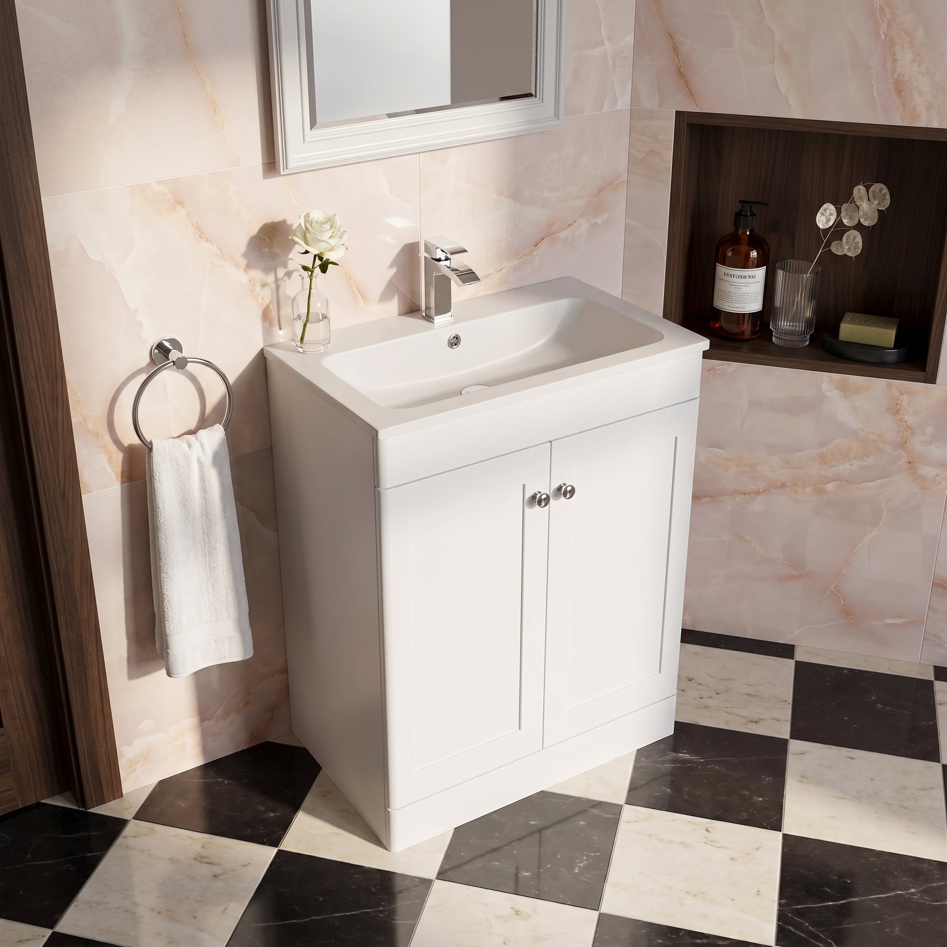 Fairford Laurel Satin White 800mm 2 Door Floorstanding Vanity Unit with Stone Basin
