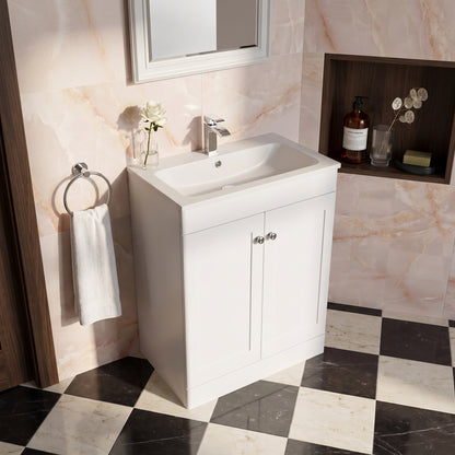 Fairford Laurel Satin White 800mm 2 Door Floorstanding Vanity Unit with Stone Basin