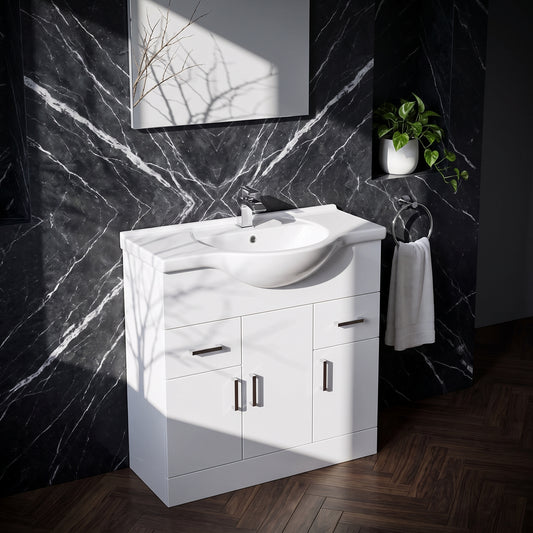 Fairford Opto 850mm Gloss White Vanity Unit