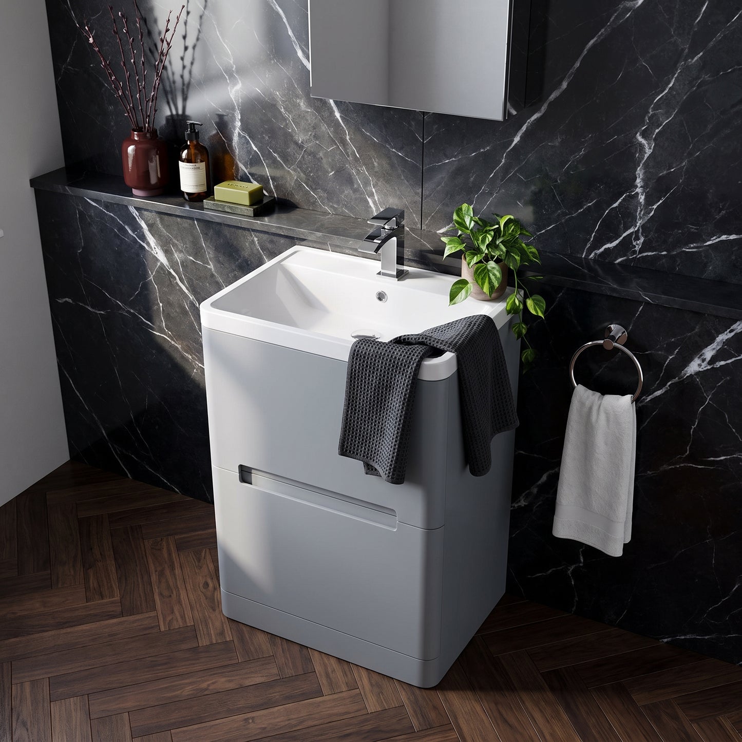Fairford Rox 600mm Satin Grey Floorstanding Vanity Unit