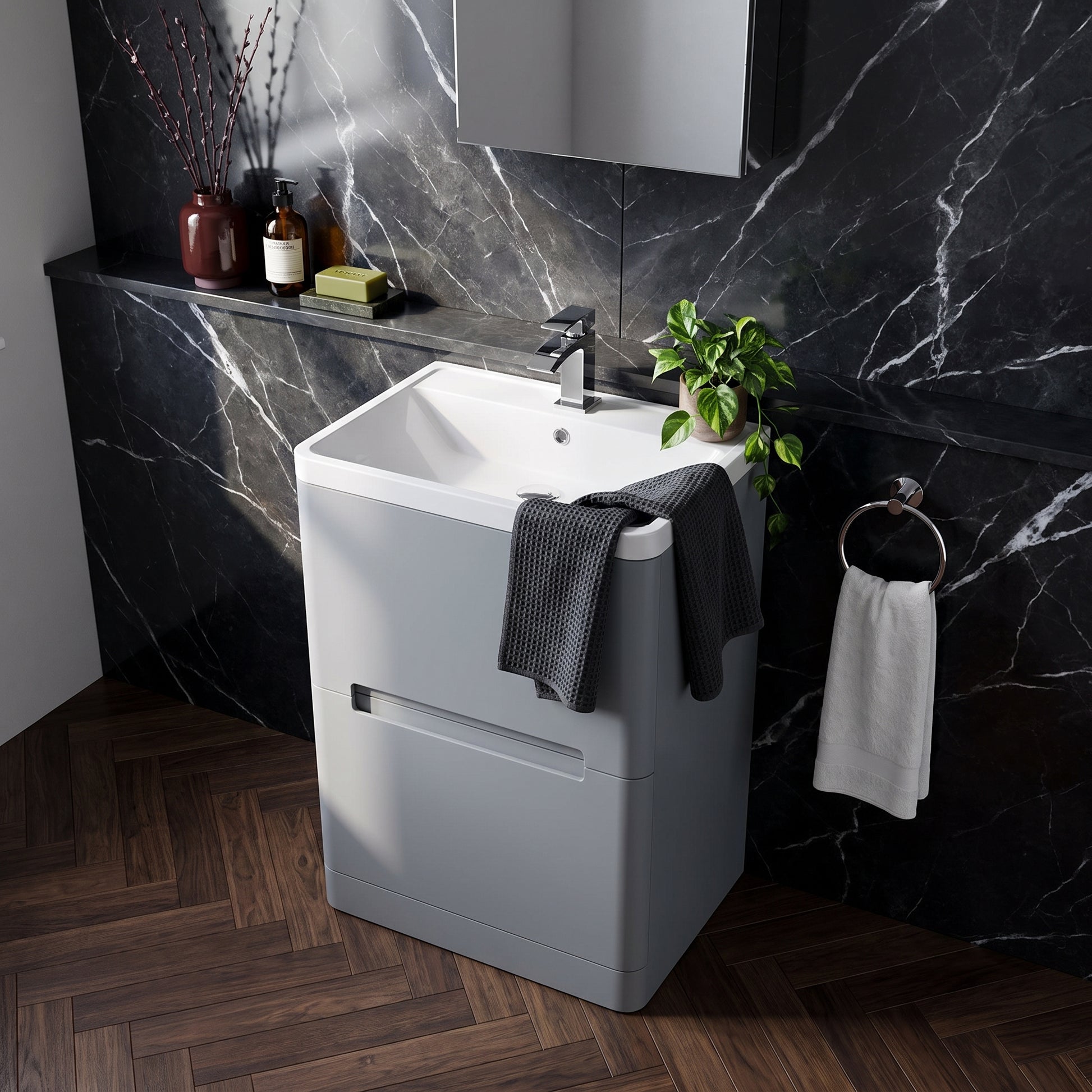 Fairford Rox 600mm Satin Grey Floorstanding Vanity Unit