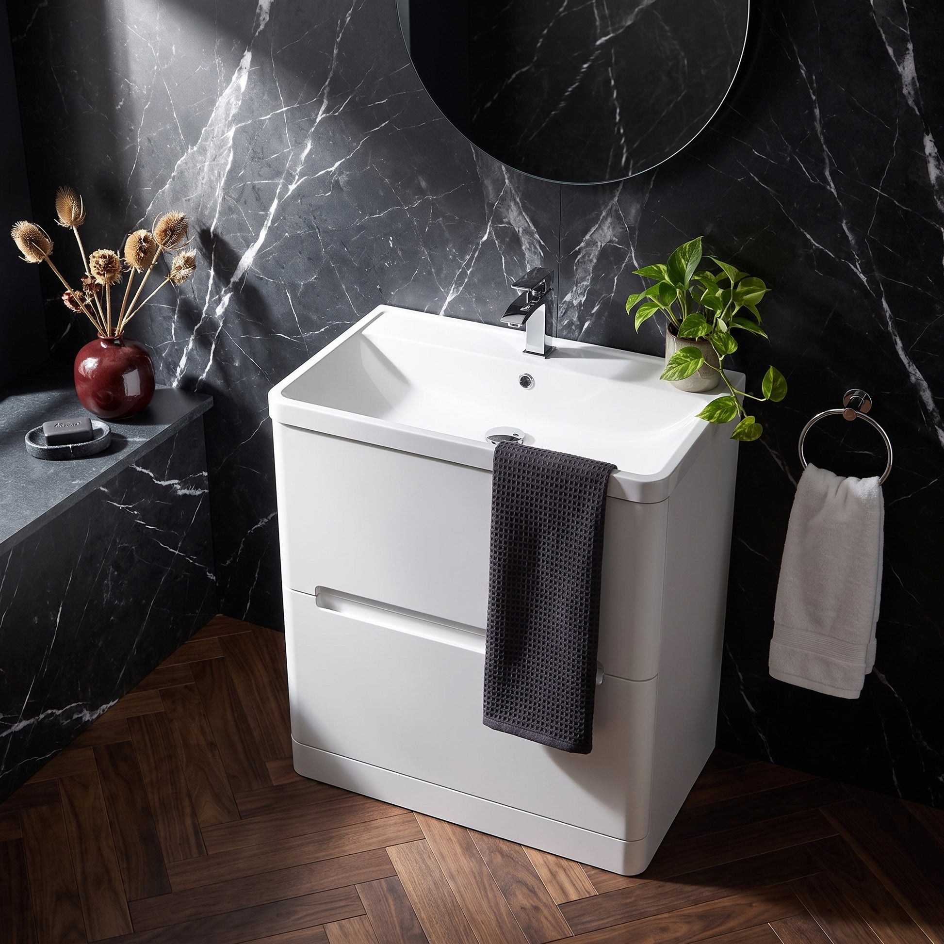 Fairford Rox 800mm Satin White Floorstanding Vanity Unit
