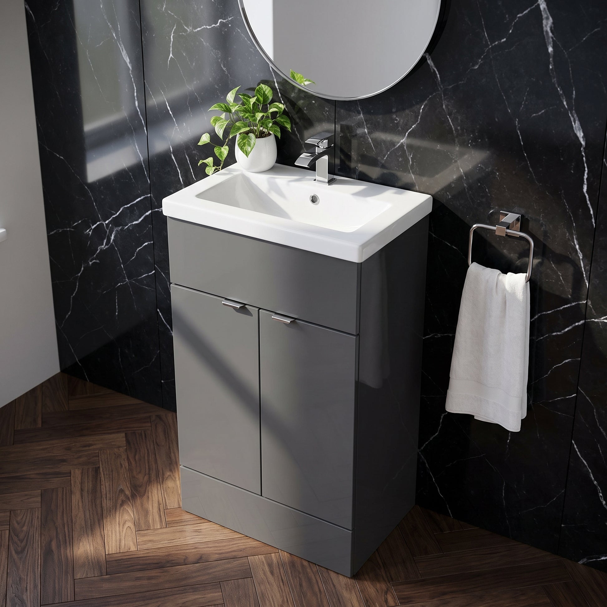 Fairford Union 500mm Full Depth Gloss Grey Vanity Unit