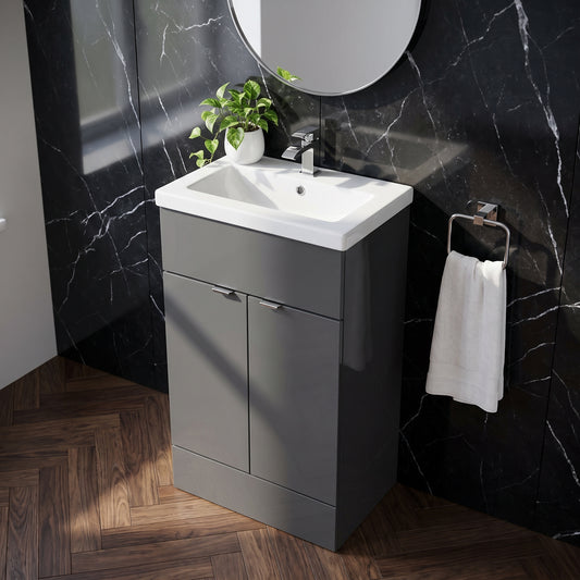 Fairford Union 500mm Full Depth Gloss Grey Vanity Unit