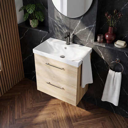 Fairford Aspri Bleached Oak 600mm 2 Drawer Wall Hung Vanity Unit
