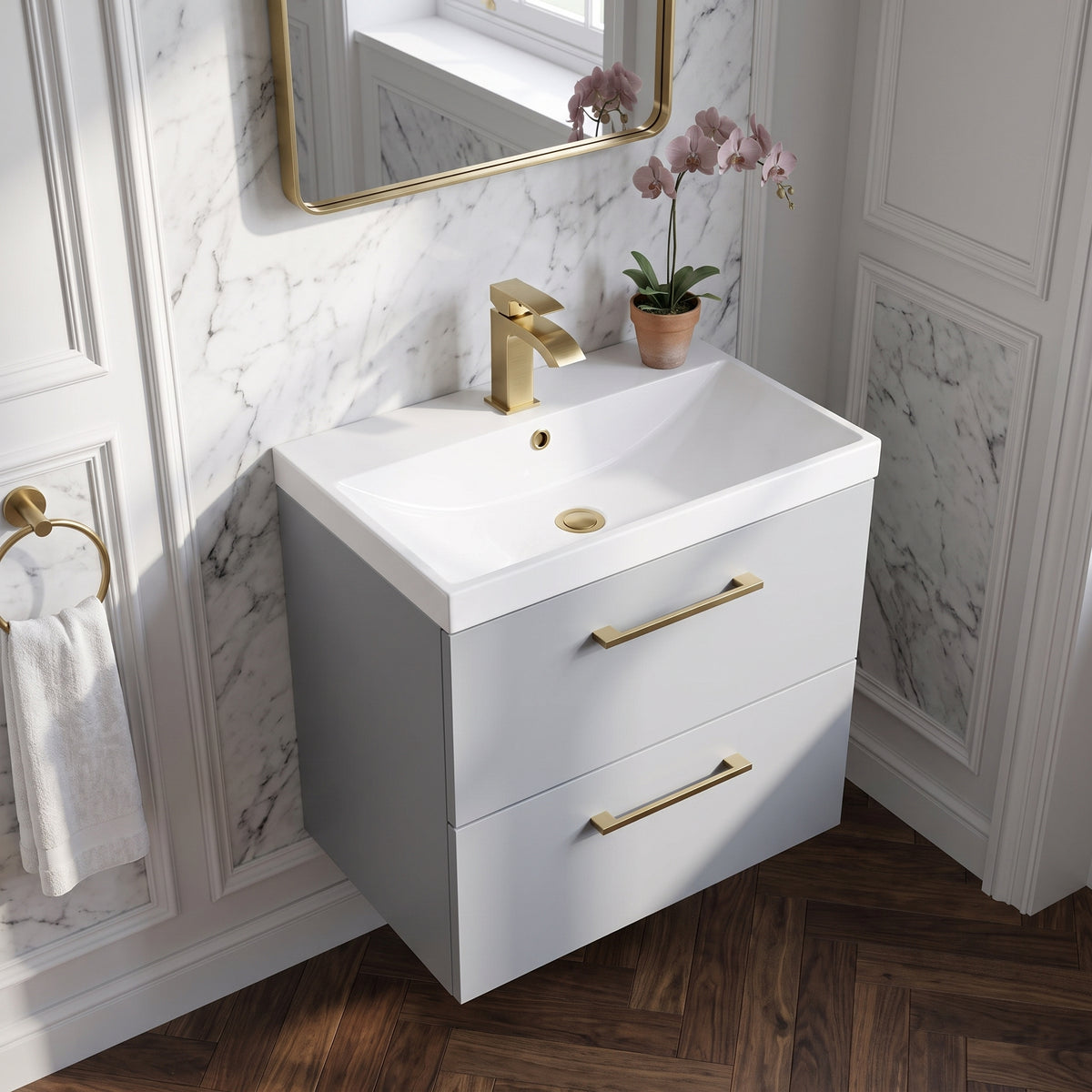 Fairford Aspri Satin Grey 600mm 2 Drawer Wall Hung Vanity Unit