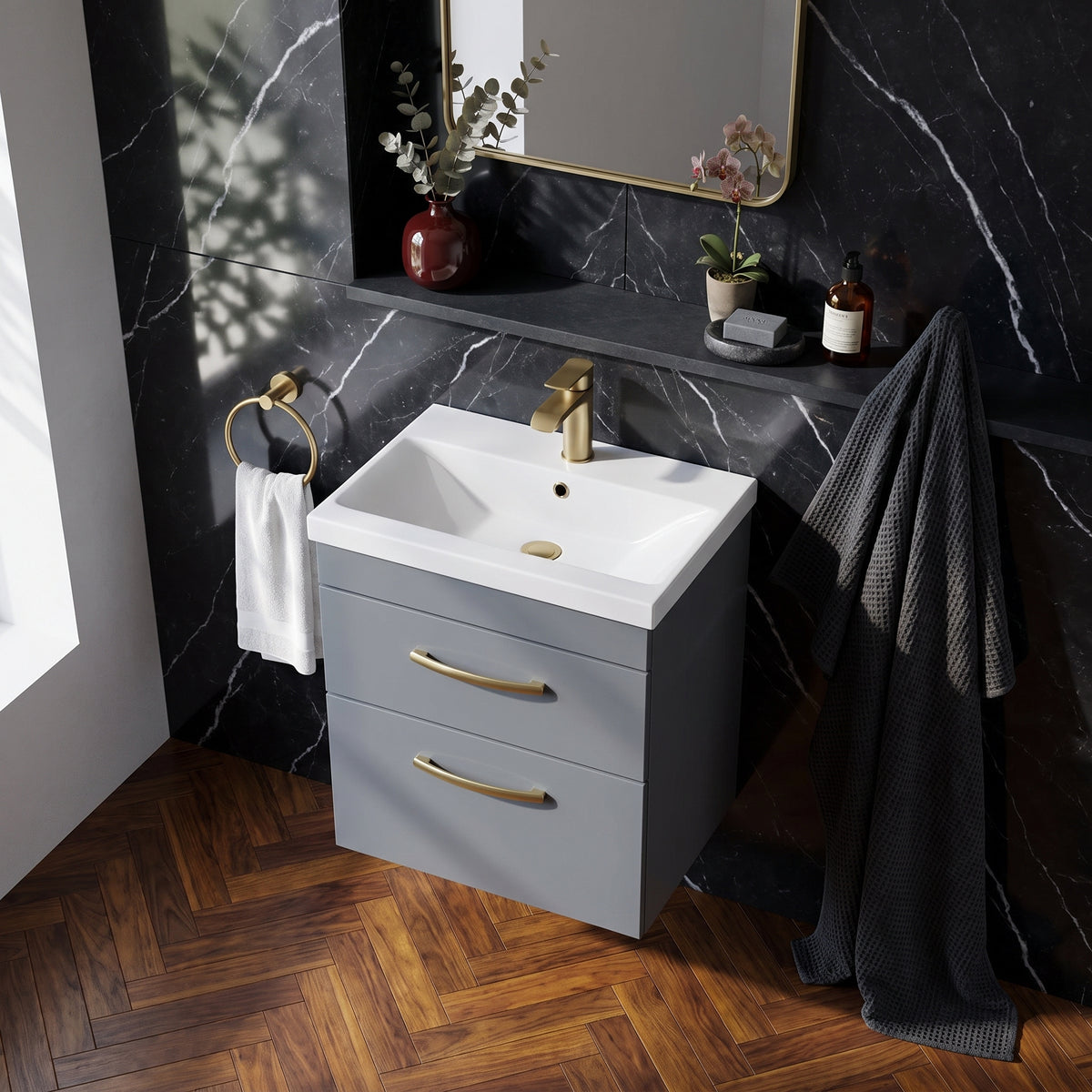 Fairford Carnation 500mm Gloss Grey Wall Hung 2 Drawer Vanity Unit