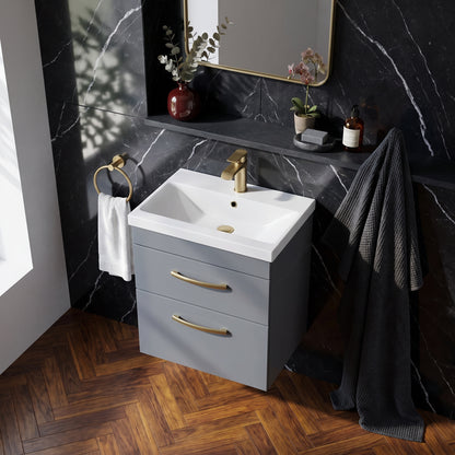 Fairford Carnation 500mm Gloss Grey Wall Hung 2 Drawer Vanity Unit
