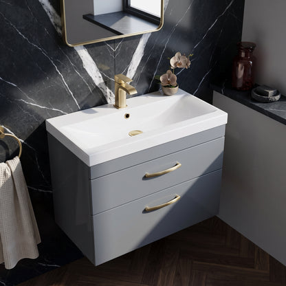 Fairford Carnation 800mm Gloss Grey Wall Hung 2 Drawer Vanity Unit