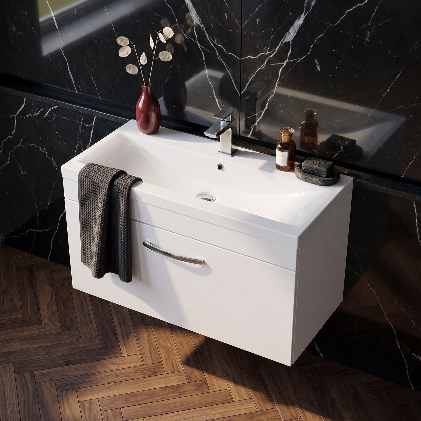 Fairford Carnation 800mm Gloss White Wall Hung 1 Drawer Vanity Unit
