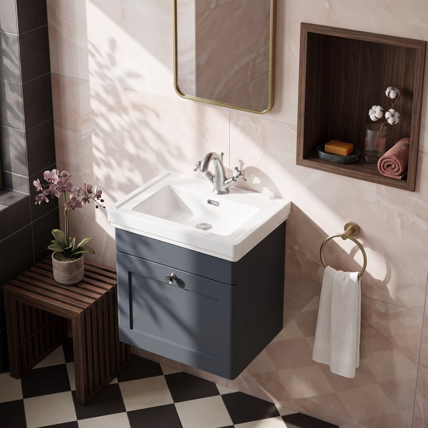 Fairford Laurel 500mm Wall Hung Satin Anthracite Vanity Unit - 1 Tap Hole