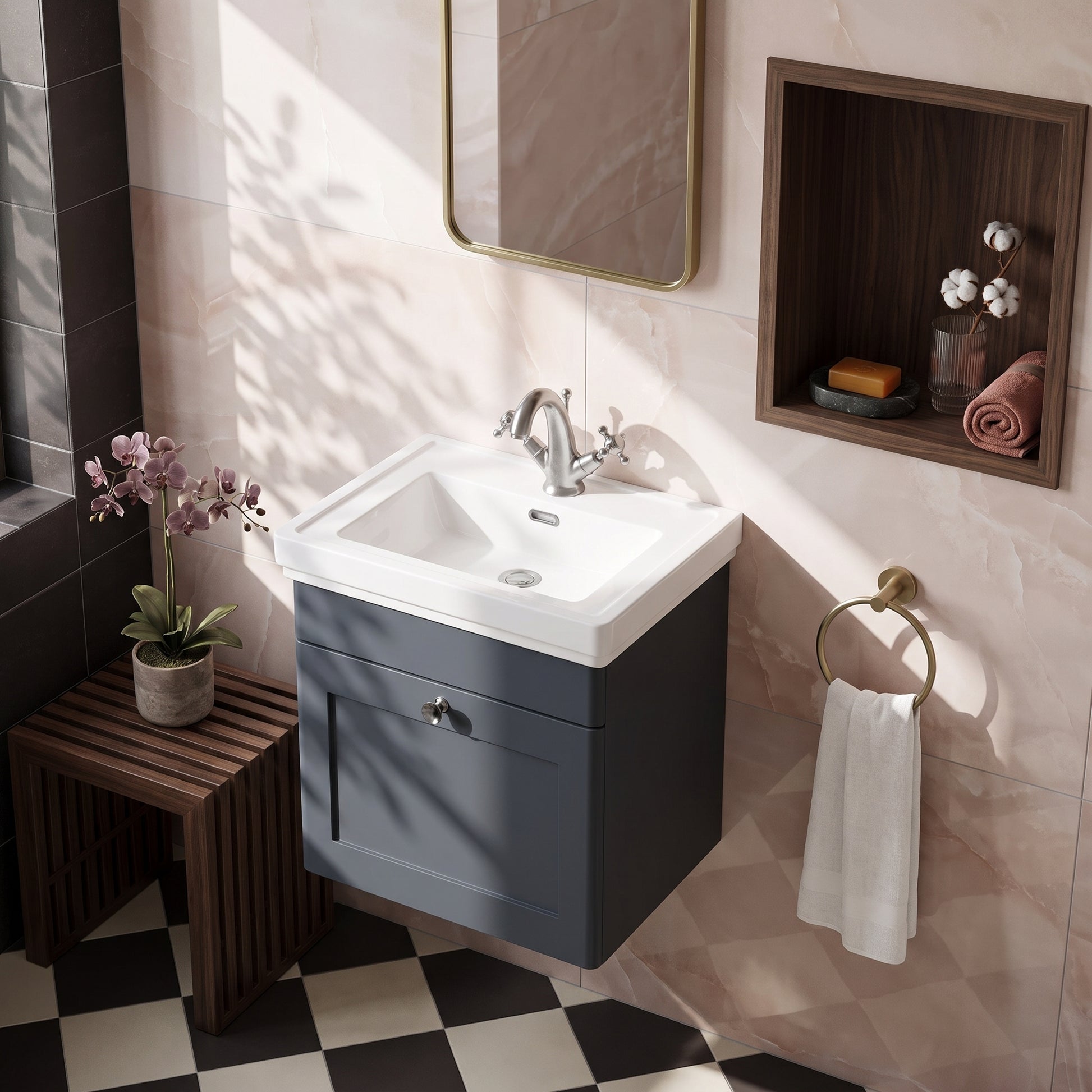 Fairford Laurel 500mm Wall Hung Satin Anthracite Vanity Unit - 1 Tap Hole
