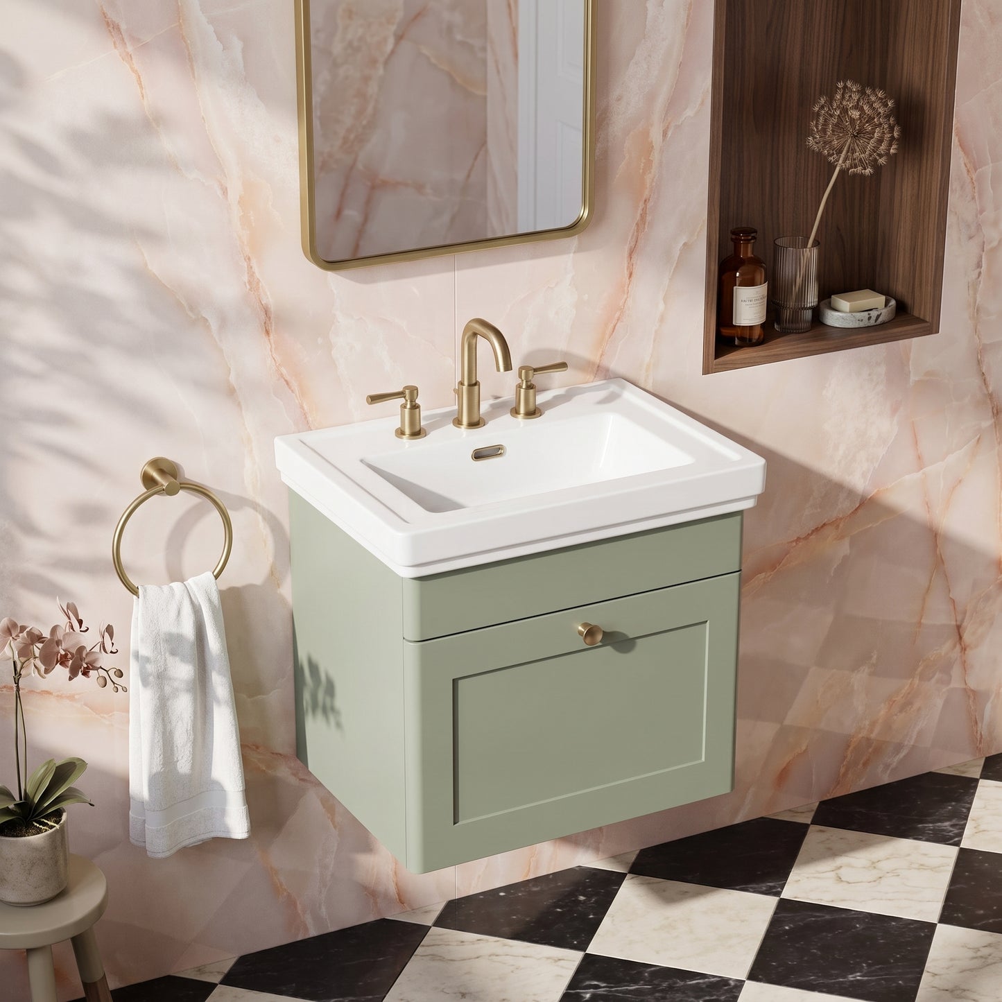 Fairford Laurel 500mm Wall Hung Satin Green Vanity Unit - 1 Tap Hole