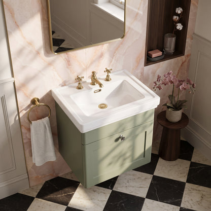 Fairford Laurel 500mm Wall Hung Satin Green Vanity Unit - 3 Tap Hole