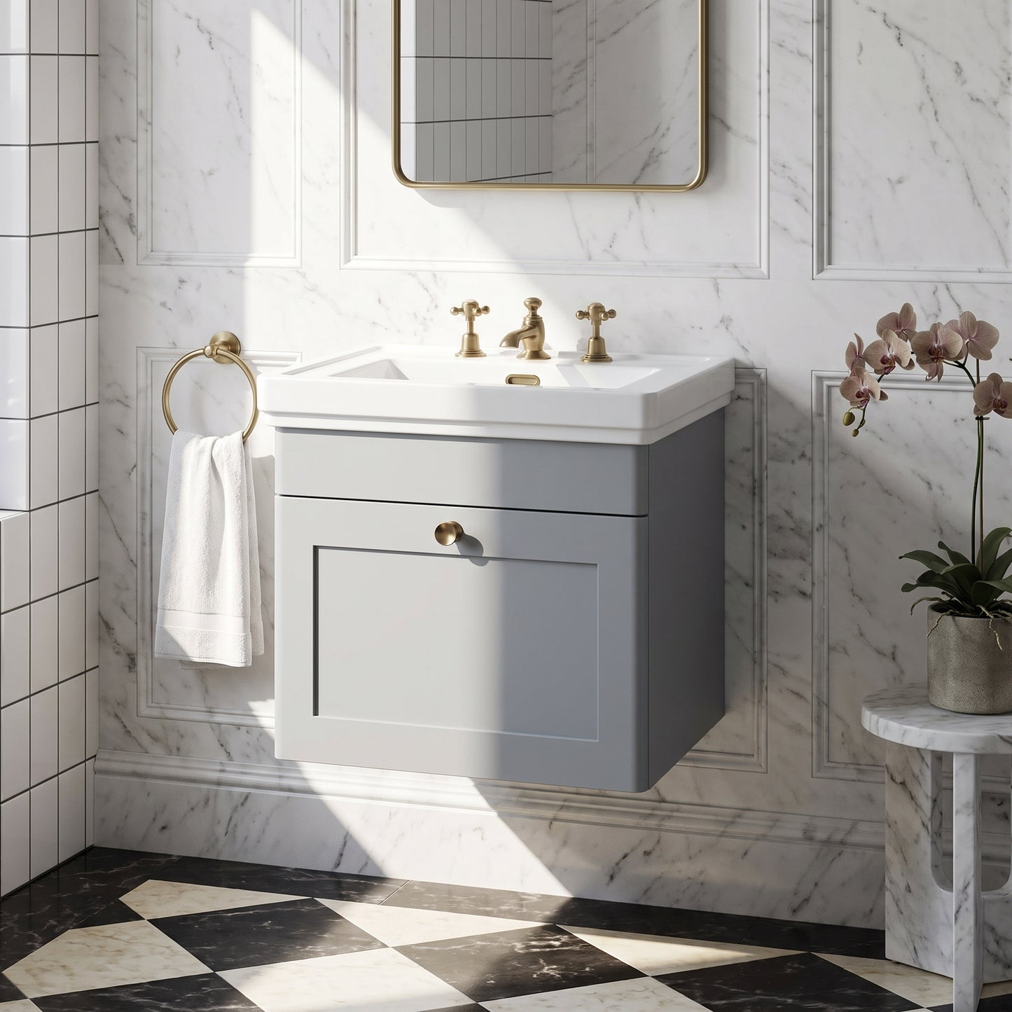 Fairford Laurel 500mm Wall Hung Satin Grey Vanity Unit - 3 Tap Hole