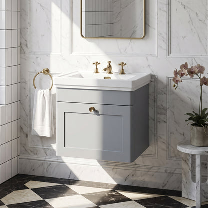 Fairford Laurel 500mm Wall Hung Satin Grey Vanity Unit - 3 Tap Hole