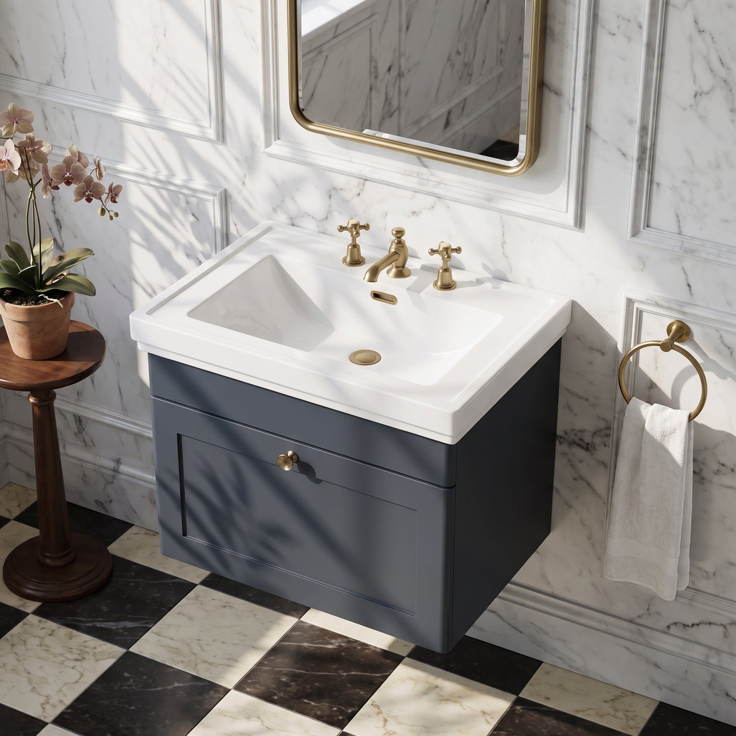 Fairford Laurel 600mm Wall Hung Satin Anthracite Vanity Unit - 3 Tap Hole