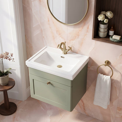 Fairford Laurel 600mm Wall Hung Satin Green Vanity Unit - 1 Tap Hole