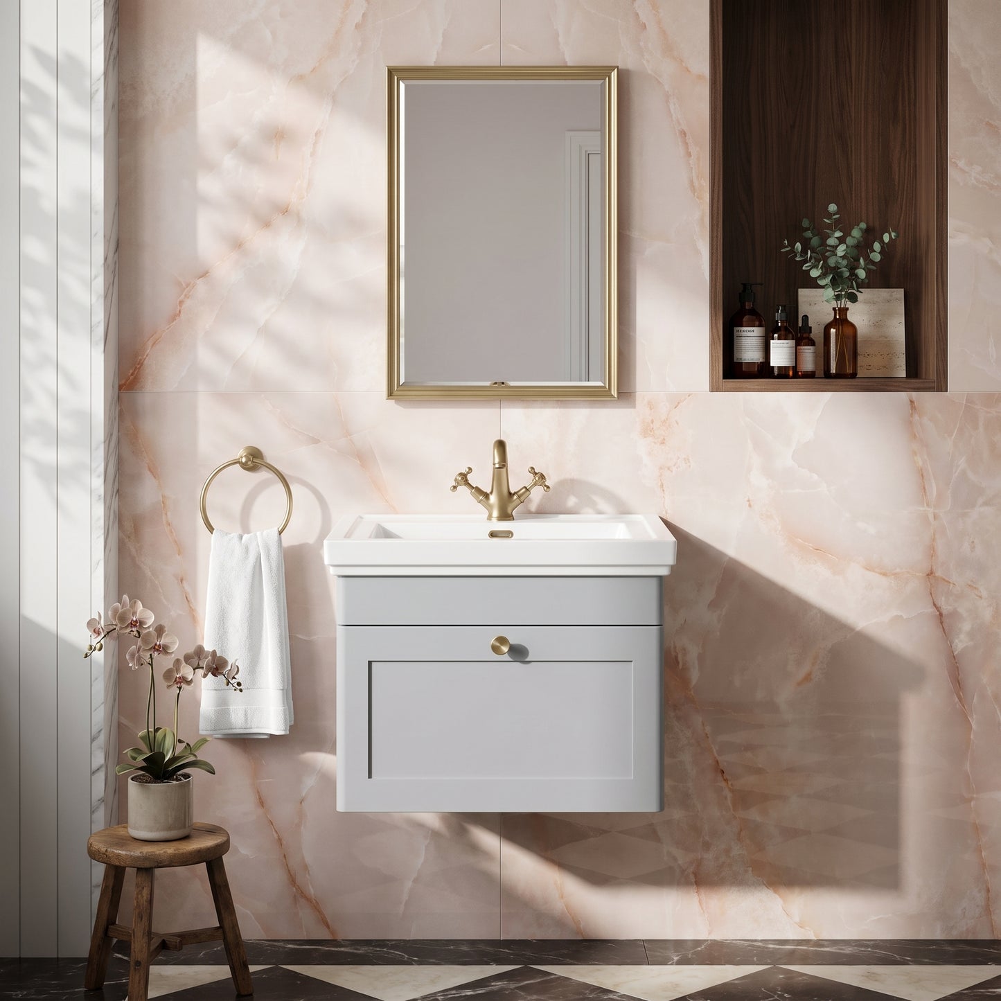 Fairford Laurel 600mm Wall Hung Satin Grey Vanity Unit - 1 Tap Hole