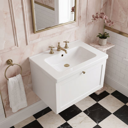 Fairford Laurel 600mm Wall Hung Satin White Vanity Unit - 3 Tap Hole