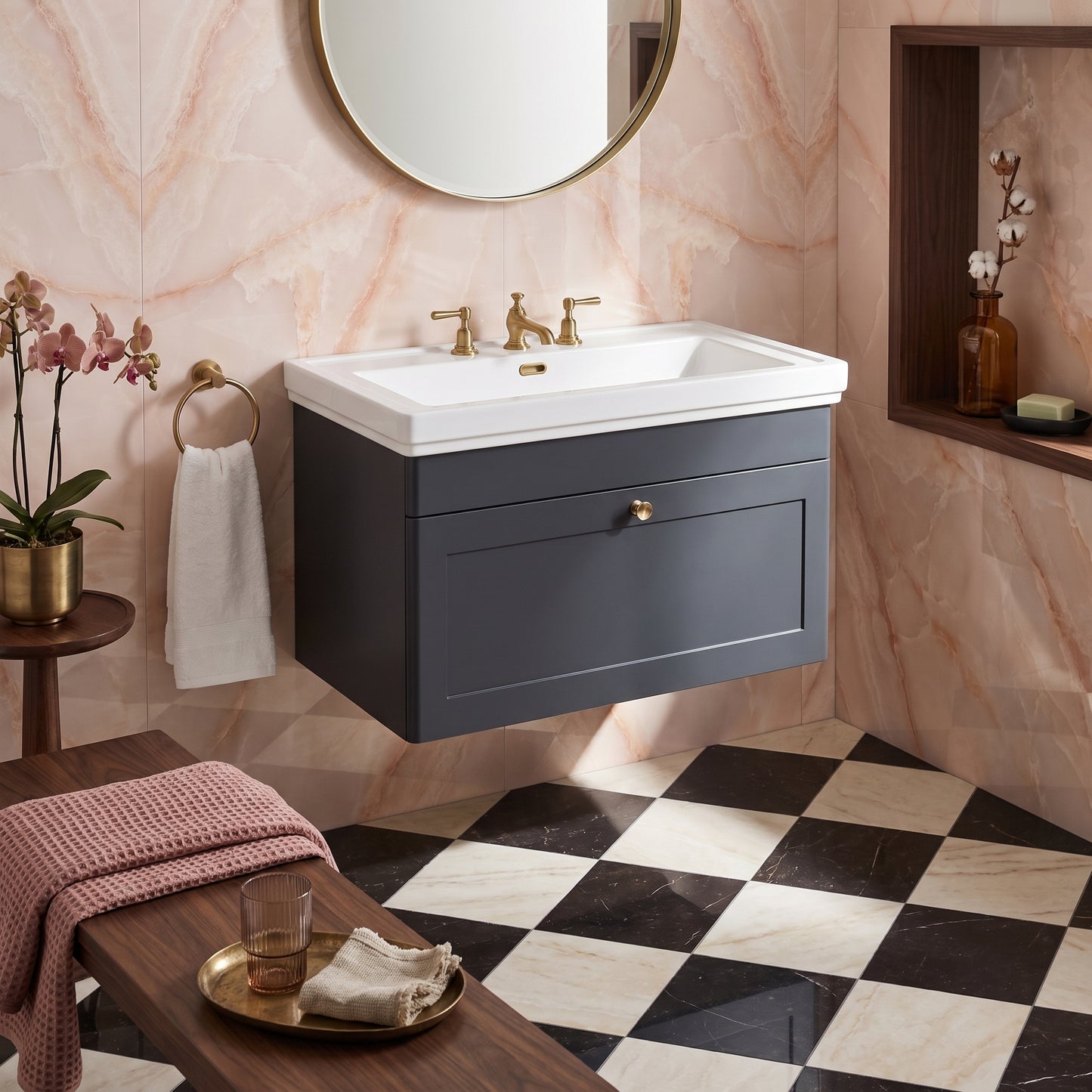 Fairford Laurel 800mm Wall Hung Satin Anthracite Vanity Unit - 3 Tap Hole