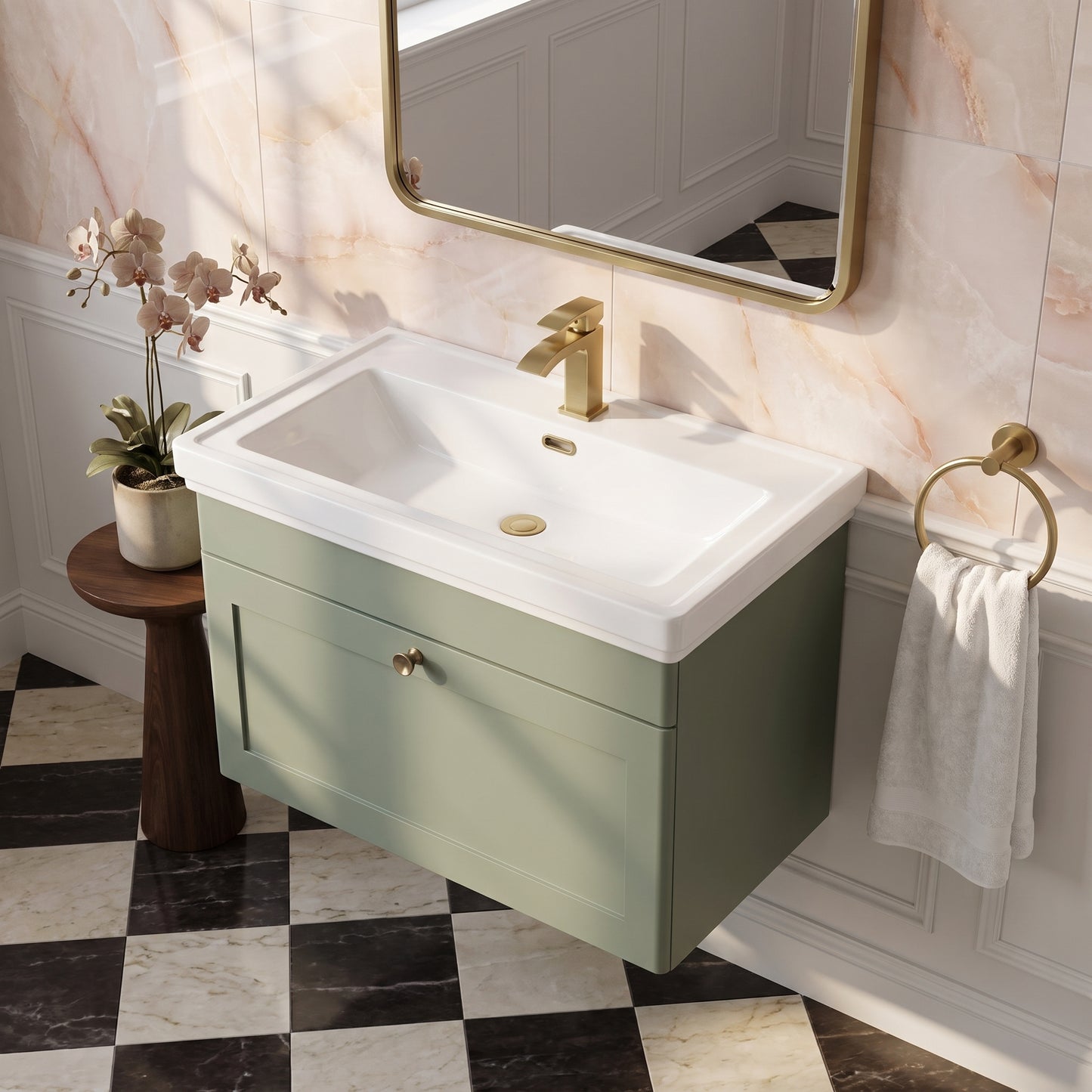 Fairford Laurel 800mm Wall Hung Satin Green Vanity Unit - 1 Tap Hole