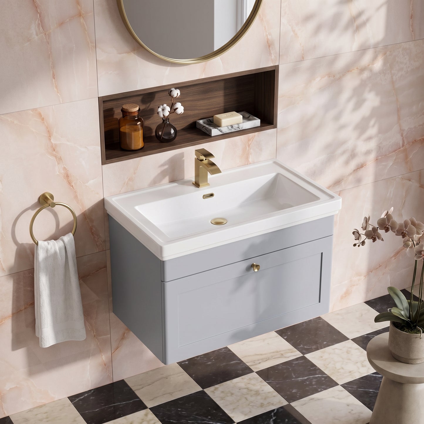 Fairford Laurel 800mm Wall Hung Satin Grey Vanity Unit - 1 Tap Hole
