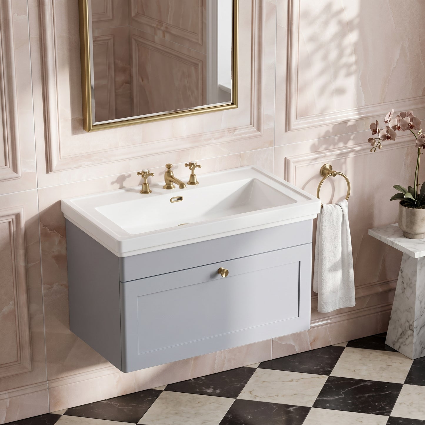 Fairford Laurel 800mm Wall Hung Satin Grey Vanity Unit - 3 Tap Hole