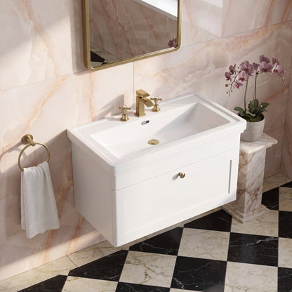 Fairford Laurel 800mm Wall Hung Satin White Vanity Unit - 3 Tap Hole