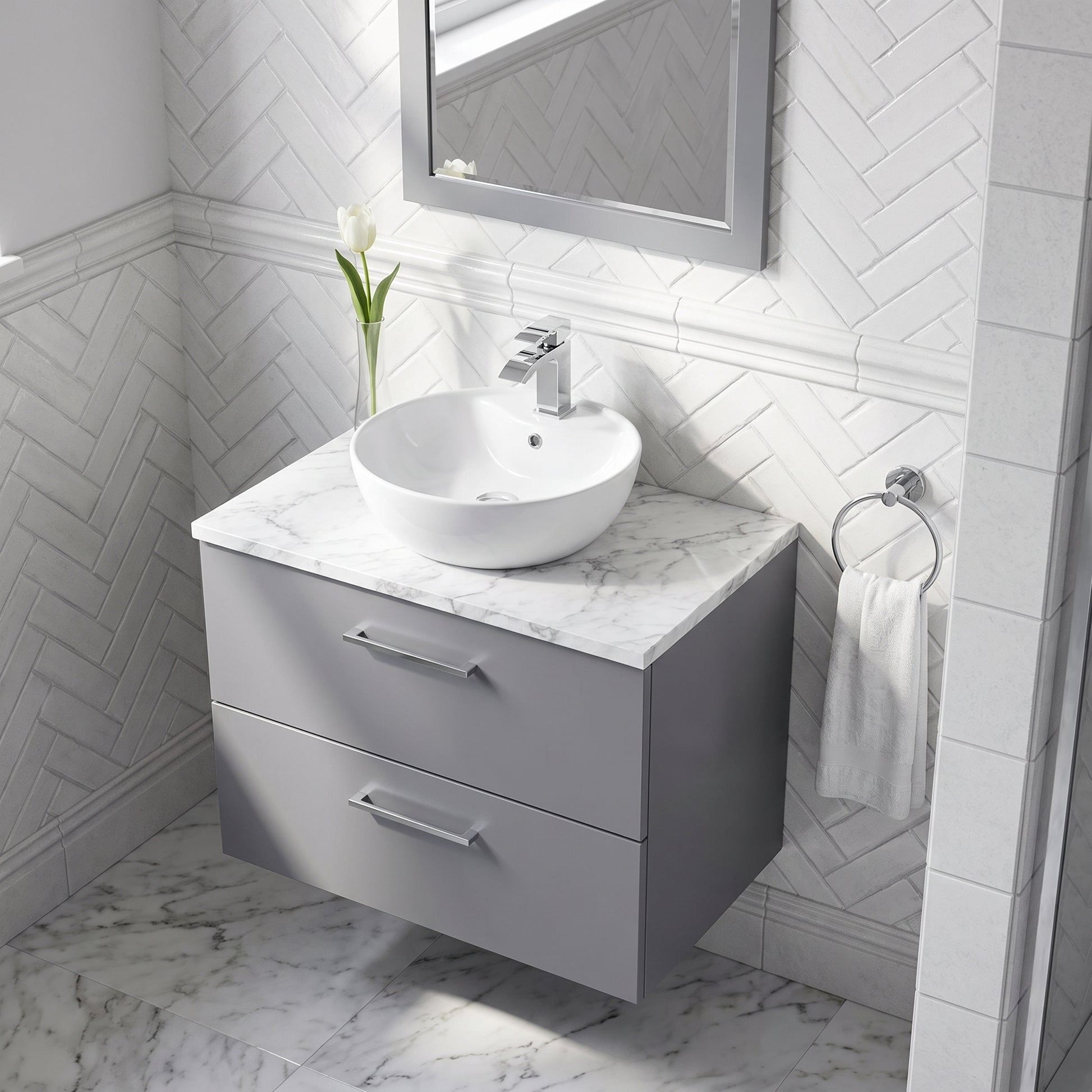 Fairford Aspri Satin Grey 800mm 2 Drawer Wall Hung Vanity Unit with Worktop