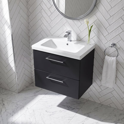 Fairford Aspri Soft Black 600mm 2 Drawer Wall Hung Vanity Unit