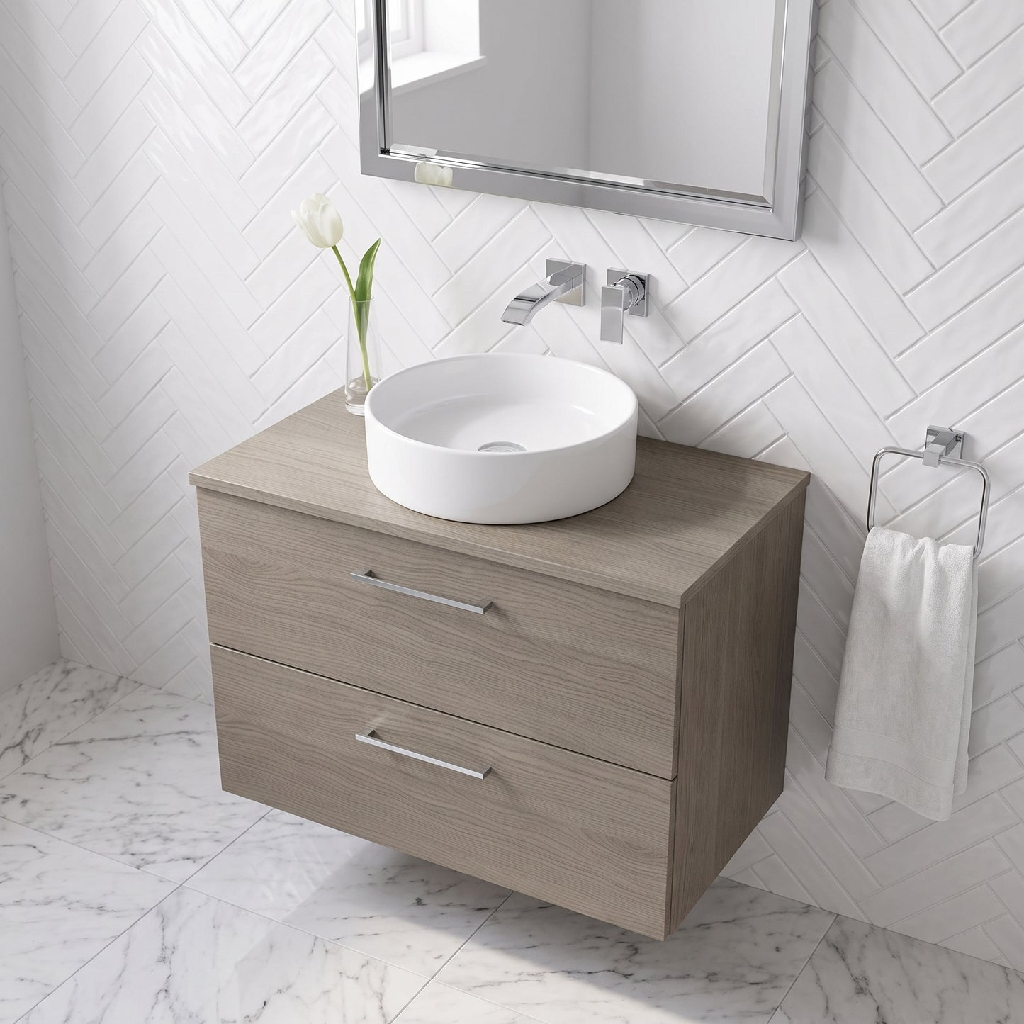 Fairford Aspri Solace Oak 800mm 2 Drawer Wall Hung Vanity Unit with Worktop
