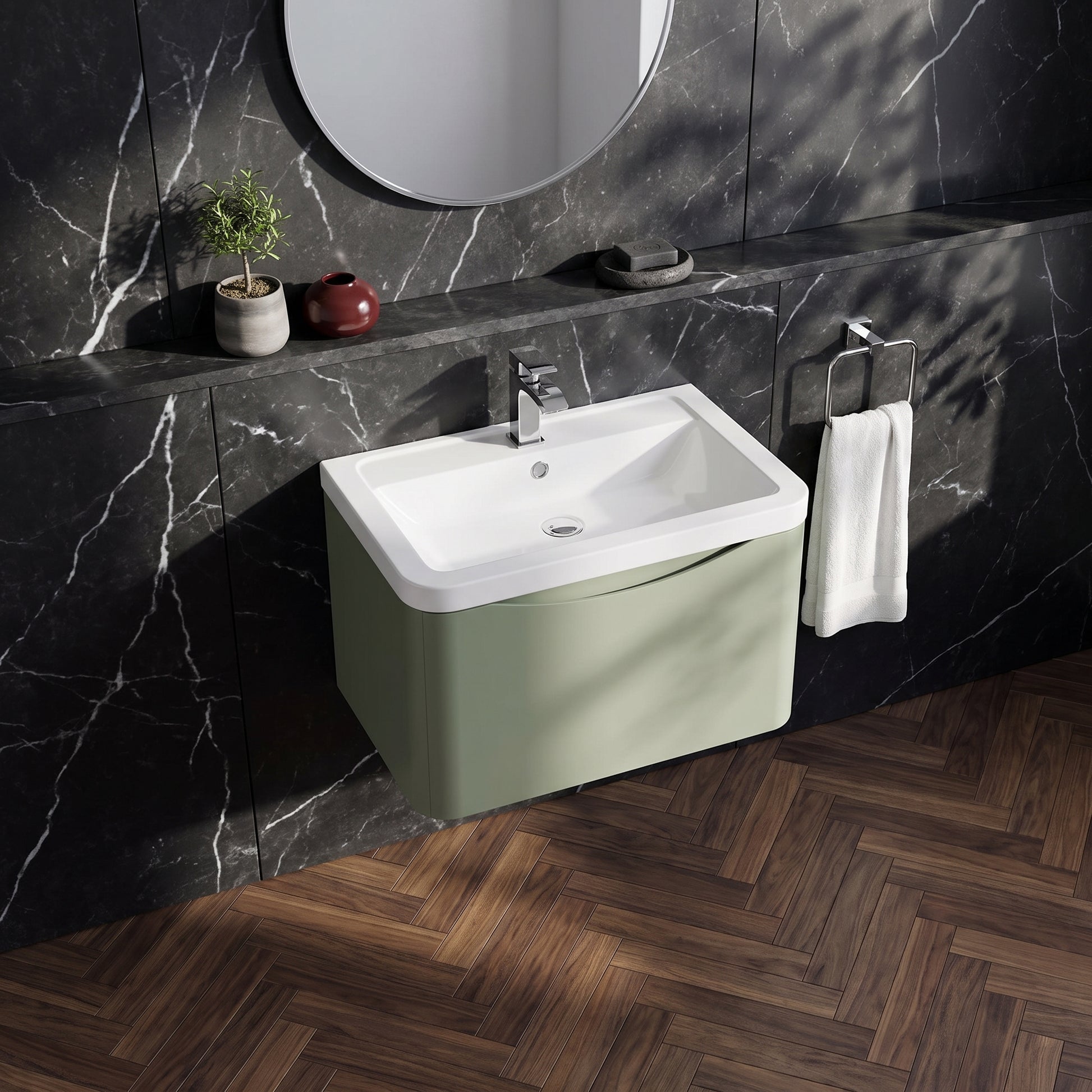 Fairford Eclipse 600mm 1 Drawer Satin Green Wall Hung Vanity Unit