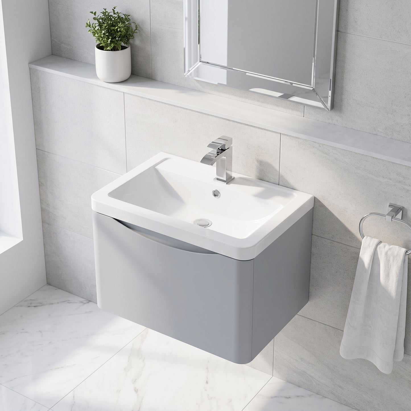 Fairford Eclipse 600mm 1 Drawer Satin Grey Wall Hung Vanity Unit