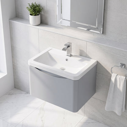 Fairford Eclipse 600mm 1 Drawer Satin Grey Wall Hung Vanity Unit