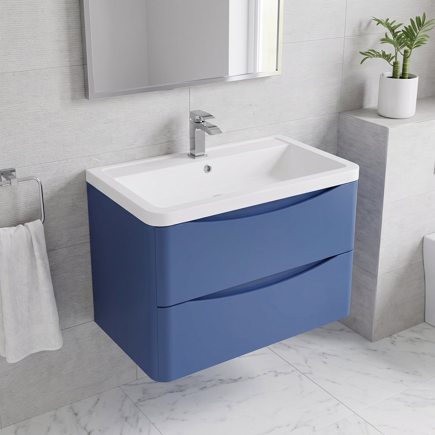 Fairford Eclipse 800mm 2 Drawer Satin Blue Wall Hung Vanity Unit