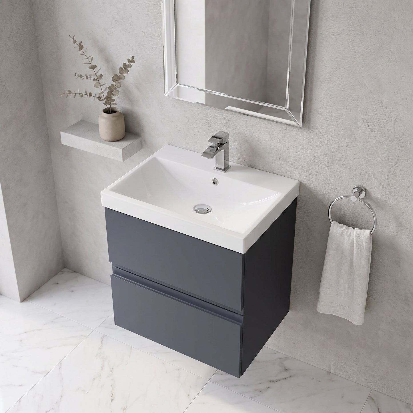 Fairford Finesse 500mm Soft Black Wall Hung 2-Drawer Vanity Unit