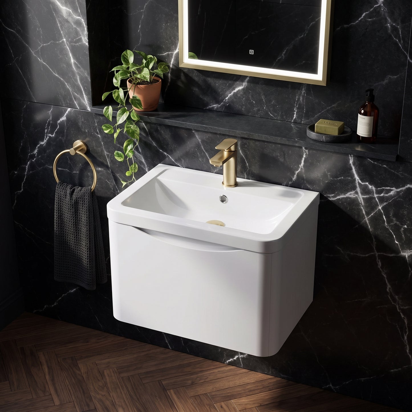 Fairford Eclipse 600mm 1 Drawer Satin White Wall Hung Vanity Unit