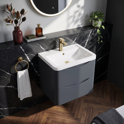 Fairford Eclipse 600mm 2 Drawer Satin Anthracite Wall Hung Vanity Unit