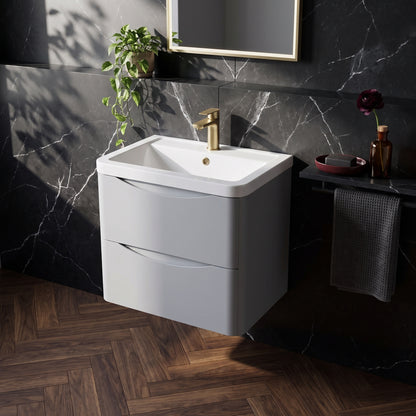 Fairford Eclipse 600mm 2 Drawer Satin Grey Wall Hung Vanity Unit